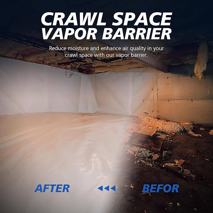 Crawl Space Vapor Barrier - 14 mil 10' x 100', Vapor Barrier for Crawlspace Encapsulation kit, Vapor Barrier Plastic Material, Crawlspace Liner, Heavy Duty Plastic sheeting, Black and White Panda Film