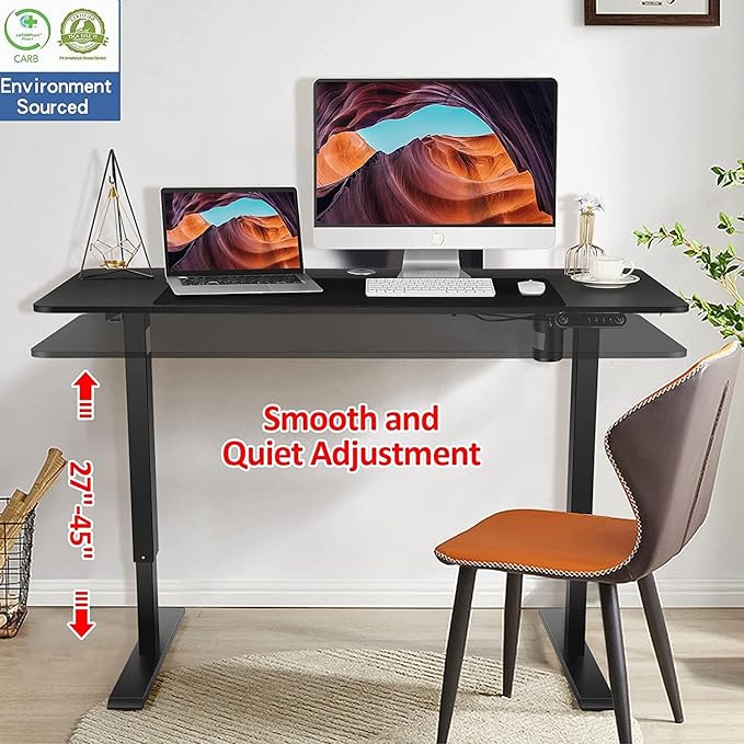 70'' x 27'' Electric Standing Desk Adjustable Height with Charging Station, Wheels, 2 USB Ports, 3 Power Outlets, 27''-46'' Lifting Range Stand up Desk for Home Office(Black)