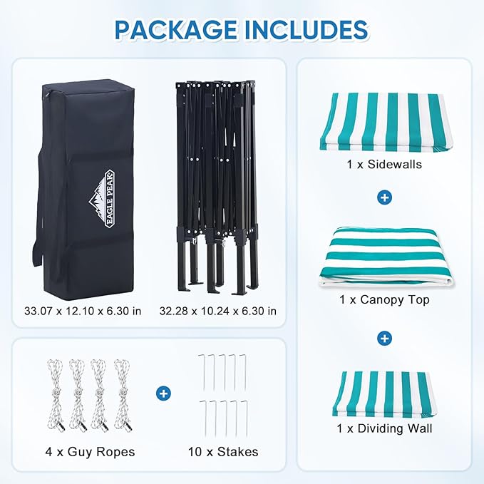 EAGLE PEAK Outdoor Changing Room 8x4, 2 Room Pop Up Portable Changing Room, Sun Shelter, Pop Up Changing Tent for Beach or Pool,Portable Dressing Room for Photoshoots (White/Light Blue)