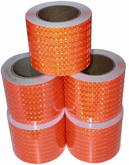 Orange Reflective Tape Outdoor Waterproof 4 inch Wide, High Visibility Industrial Marking Tape, Safety Adhesive Stickers (68 feet,5 Rolls)
