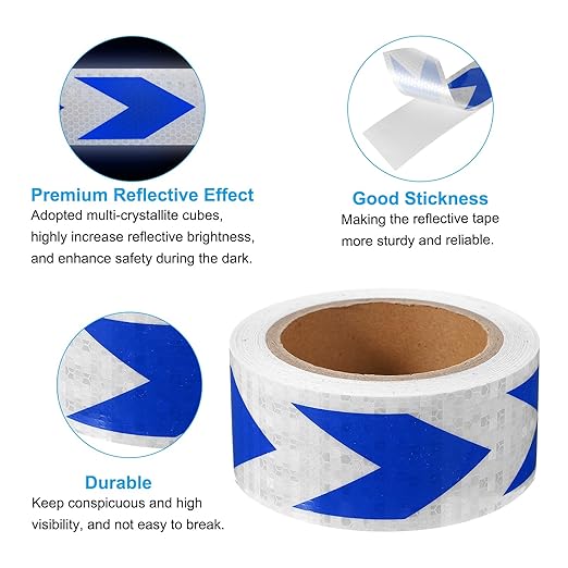 PATIKIL Reflective Tape, 2 Inch x 49 ft Waterproof Self Adhesive High Visibility Safety Warning Arrow Tape Outdoor Reflectors for Trucks Trailers Cars, White Blue