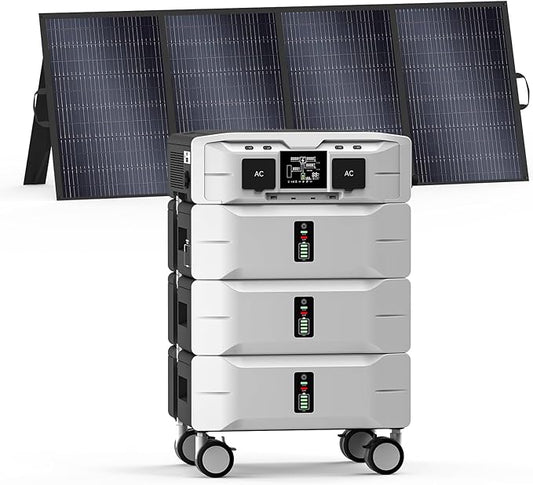 IEE 7680Wh Power Station SP5000:(1x Inverter + 3 x Batteries) with 400W Solar Panel, 120/240V 5000W(Surge 9000W) AC Output Solar Generator for Home Battery Backup, Outdoor & Home Battery Power Supply