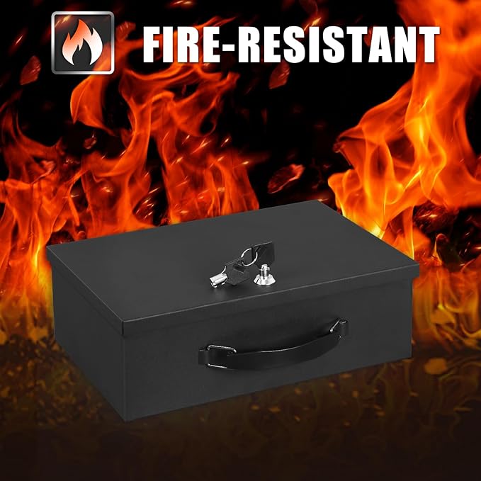 xydled Fire Resistant Safe Fire Safe Box with Key Lock for Home Office Security Storage for Valuables Documents,13.2 x 11 x 4 Inch,Black