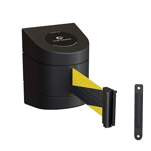 Crowd Control Warehouse - CCW Series WMB-220 Fixed Wall Mount Retractable Belt Barrier - 15 Foot, Black and Yellow Diagonal Belt with Black ABS Case