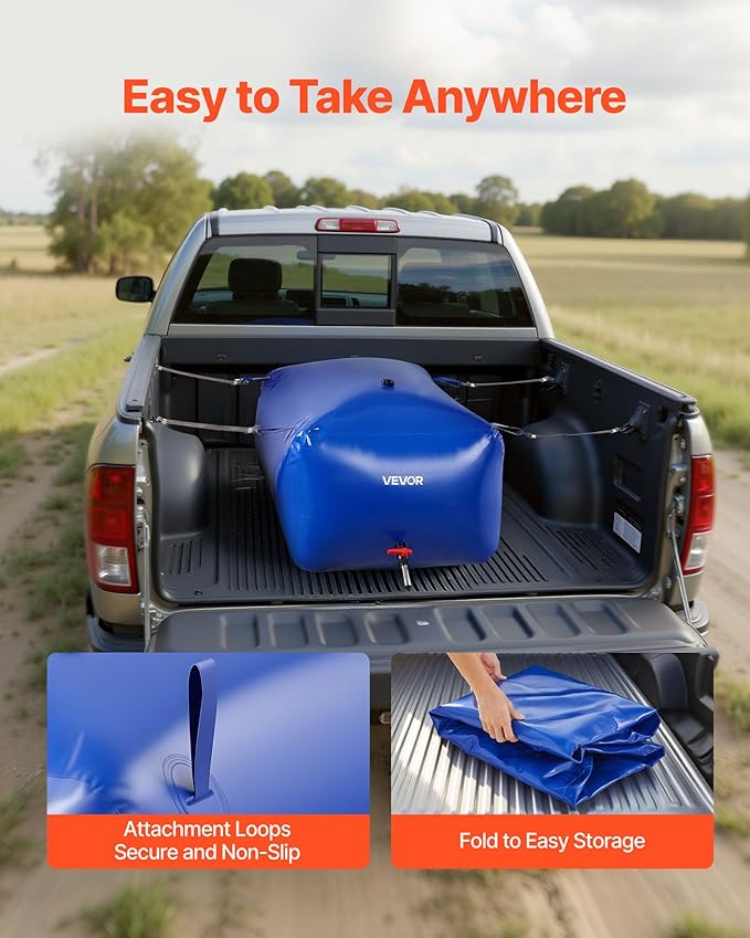 VEVOR Water Storage Bladder 105.7 Gallon Large Capacity Water Bag, Portable & Collapsible Soft Waters Container, Leakproof & Tear-Resistant PVC Emergency Waters Storage Tank for RV Truck & Outdoor Use