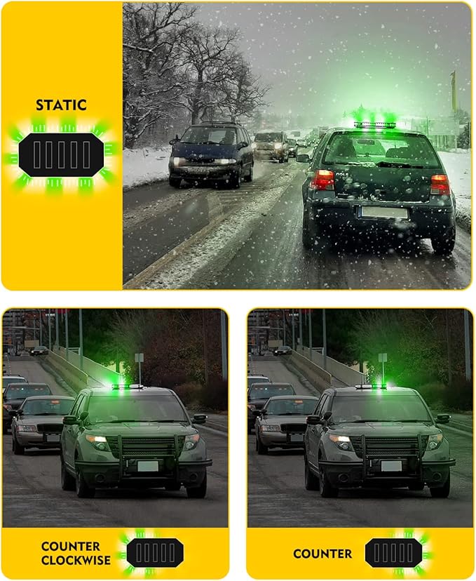 LUMENIX 42 LED Roof Top Strobe Beacon Light Bar Hazard Warning Emergency Flashing Plow Lights with Controller for Construction Vehicles Tow Trucks Snowplow Postal Cars White Green (Patent Design)