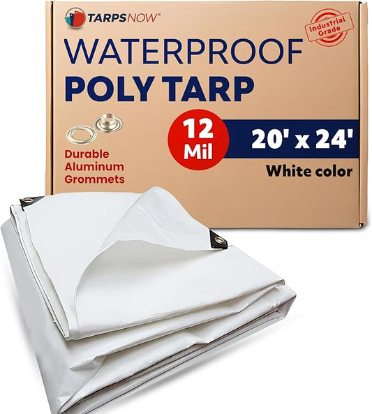 Tarps Now 20x24 Feet Heavy Duty Waterproof Tarp | 12 MIL Poly Tarp with Reinforced Edges & Aluminum Grommets | Weatherproof Tarpaulin for Roof, Outdoor, Camping | Large Brown Tarp Cover