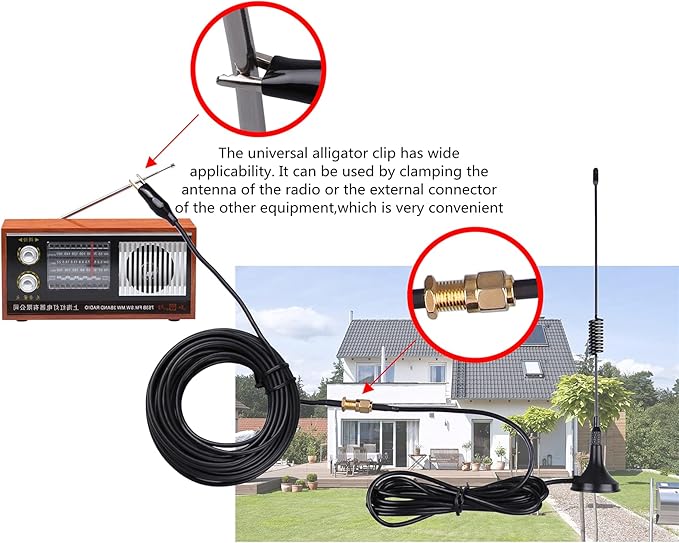 Portable Radio Signal Antenna SMA-Male, Outdoor TV FM Stereo Antenna,33Ft Ultra-Low Loss Coax Signal Extension Cable with 6pcs Universal Antenna Adapter for FM Radio Portable TV