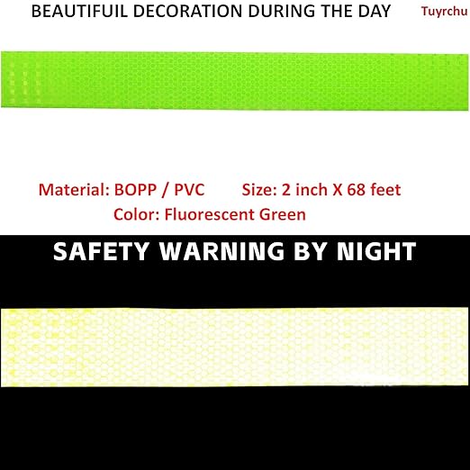 Fluorescent Green Reflective Tape 2 inch Wide, Outdoor Waterproof Safety Adhesive Stickers, High Visibility Industrial Marking Tape (68 feet)