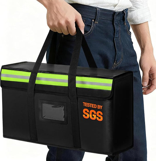 Large Fireproof Document Bags 15x12x6in, Fireproof Document Box for Cash, Photo Albums, Valuables, Extra Large Fireproof Bag Waterproof Document Storage with Reflective Strip, Black