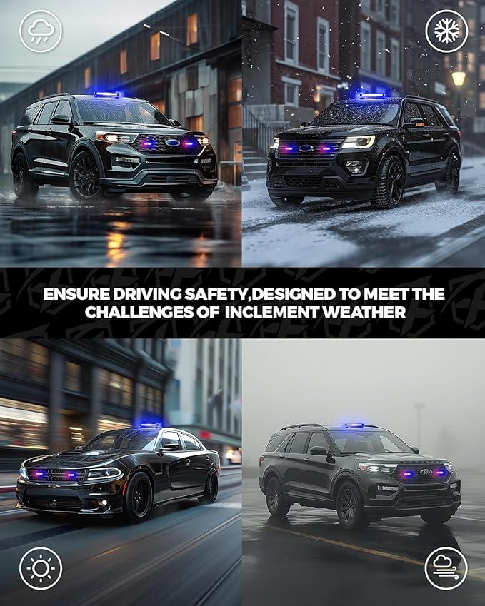 Xprite White Blue Rooftop Emergency Strobe Light Bar, Beacon Safety Flashing Police Lights w/Magnetic Base for Police Law Enforcement POV Vehicles Trucks