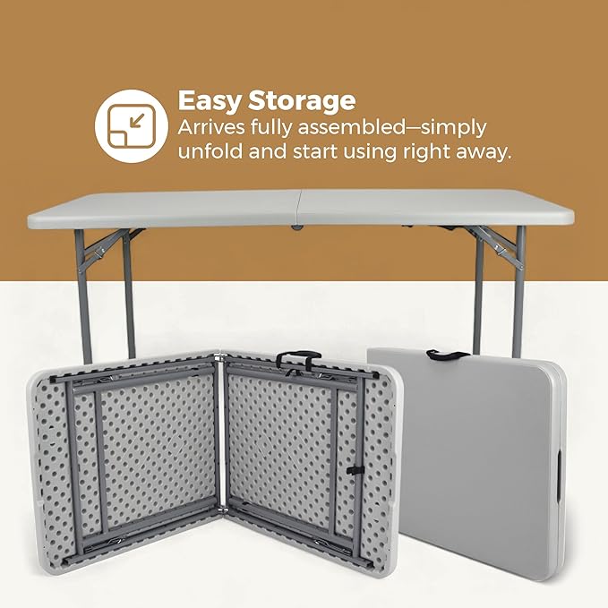 OEF Furnishings OEFCMFIH3072 Rectangular Commercial-Grade Premium Industrial Fold-in-Half Blow-Molded Folding Table with 18-Gauge Steel Frame and Thick Top (Rectangle, 30" × 72", Speckled Gray Top)