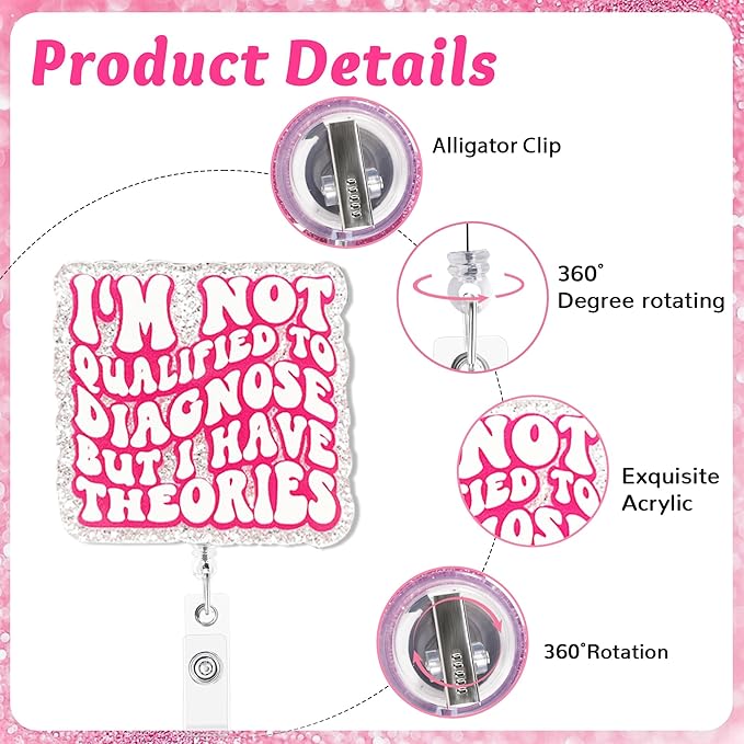 I'm Not Qualified To Diagnose But I Have Theories Badge Reel with Alligator Clip Funny ID Badge Holders Cute RN LPN CNA MA PCT Badge Buddy Healthcare Medical Students Nurse Accessories for Work