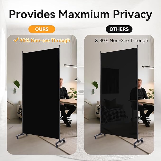 Room Divider(1 Panel-34in) Wall Divider for Room Separation, Portable Privacy Screens W/Wheels, Metal Frame Freestanding Room Separators 5.6FT Room Partitions and Dividers