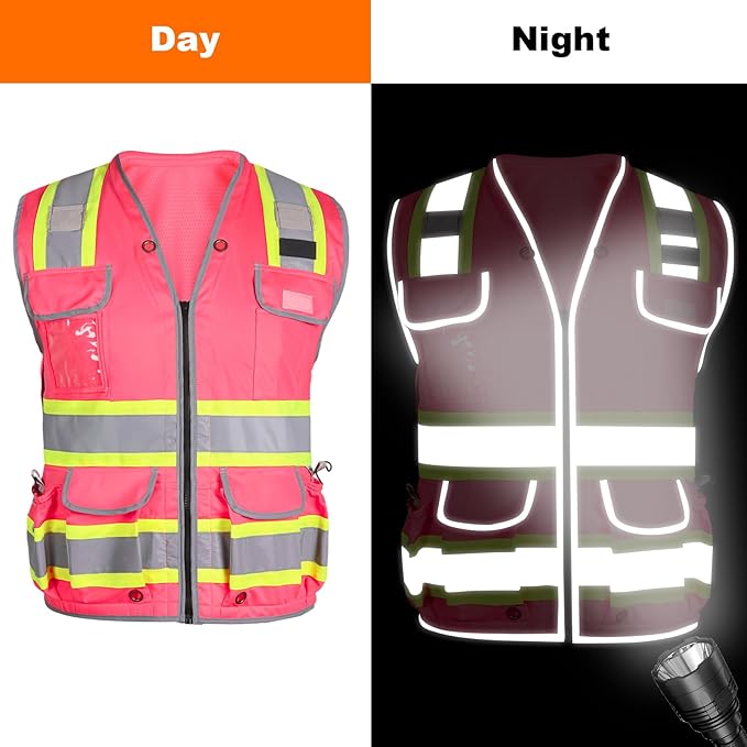 HYCOPROT Reflective Safety Vest Class 2 High Visibility Heavy Duty Construction Vest with Padded Neck,Meet ANSI/ISEA Standard