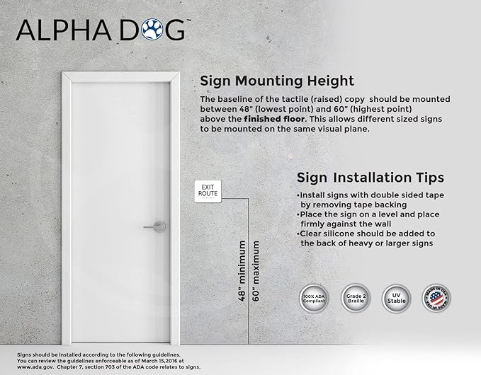 ALPHA DOG ADA SIGNS - Exit Route Sign with Braille for Your Business, 5x6 Inch, ADA Compliant, Indoor or Outdoor, Easy Installation, Made in the USA, White