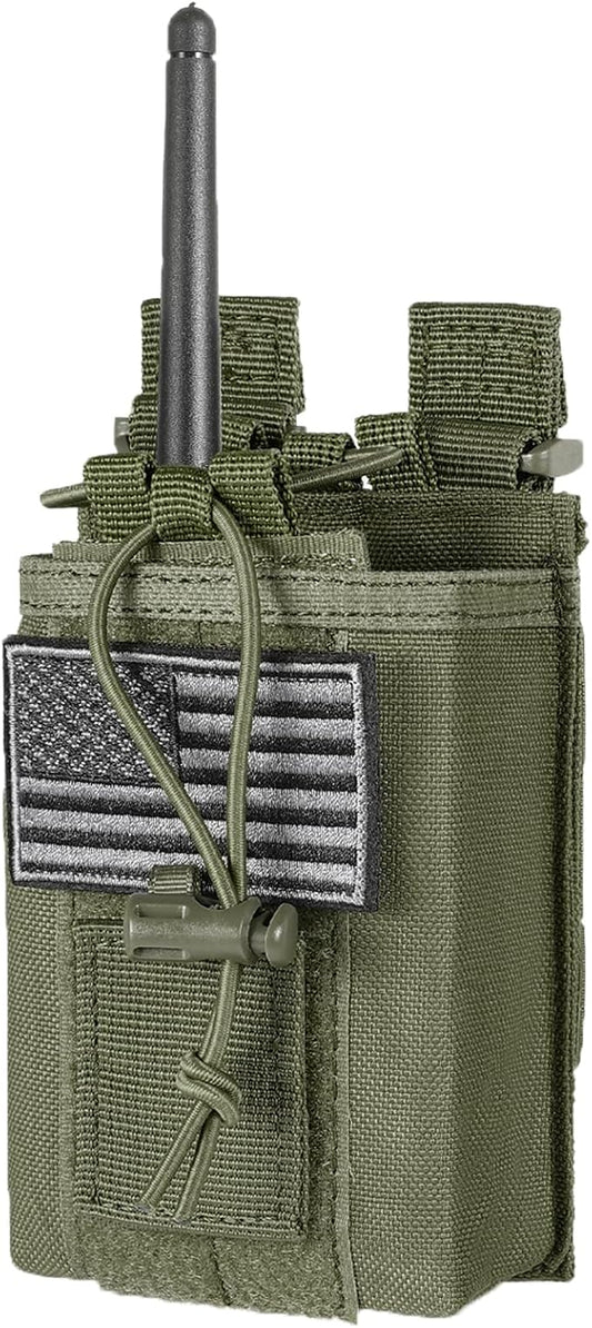 Tactical Radio Holder Radio Holster Molle Radio Pouch Universal Radio Case Military Heavy Duty Radio Bag for Police Firefighter Two Ways Walkie Talkies Vest (Army green)