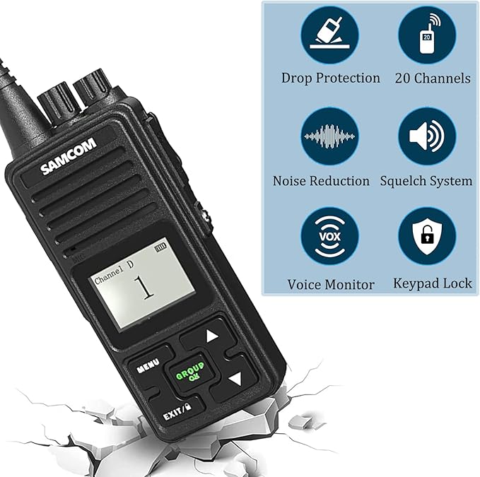 SAMCOM FPCN10A Two-Way Radios Long Range, 3000mAh Rechargeable Long Standby Walkie Talkies for Adults, Programmed Commercial Handheld UHF 2 Way Radios with Earpiece, Group Talk Dual PTT, 3 Pcs