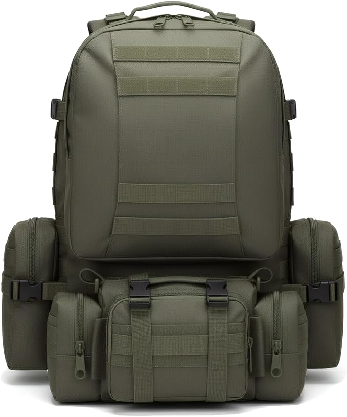 Military Tactical Backpack for Men 60L Waterproof Bug Out Bag Survival Rucksack Go Bag Emergency Molle System Army 3 Day Assault Pack for Hiking Hunting Camping Green