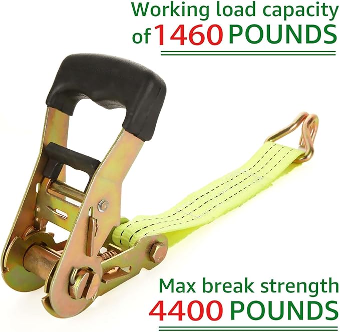HNBun4 Pack Ratchet Tie Down Straps, 1.5 Inch x 20 Feet, 4,400 lbs Break Strength, Heavy Duty Cargo Lashing Straps with Double J Hooks for Moving, Trailer, Motorcycle, Orange
