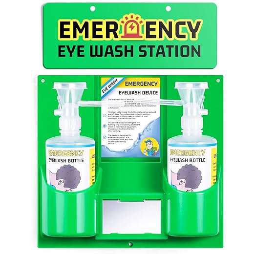 Eye Wash Station Portable Eye Wash Kit for Emergency, Emergency Eye Wash Station with Two Bottles of 16 Ounce, Wall Mount Eyewash kit with Mirror & Emergency Sign, Personal Use, No Liquid