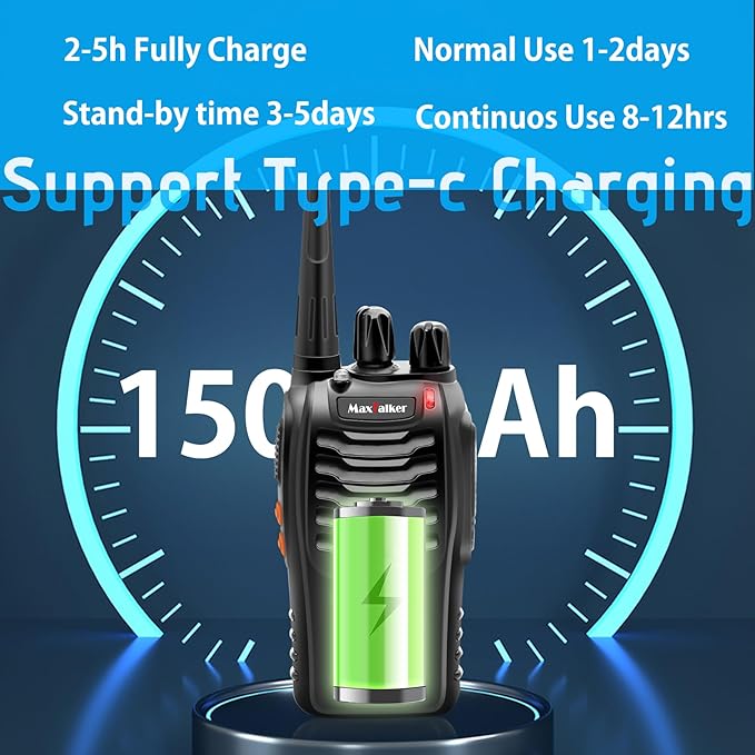 MT-8S Walkie Talkies Long Range for Adults,Rechargeable Walkie Talkie with 6 Way Multi Gang Charger, 1500mAh Li-ion Battery, Earpiece, Flashlight and USB-C Charging (2Pack)
