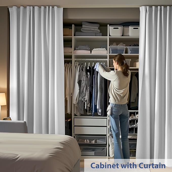 Room Divider Ceiling Mounted Curtains Track Sets Extra Wide Blackout Curtain Flexible Tracks for Bedroom Privacy Partition Separator, 1 Panel White Drape and White Rail, W12.5 x H9ft