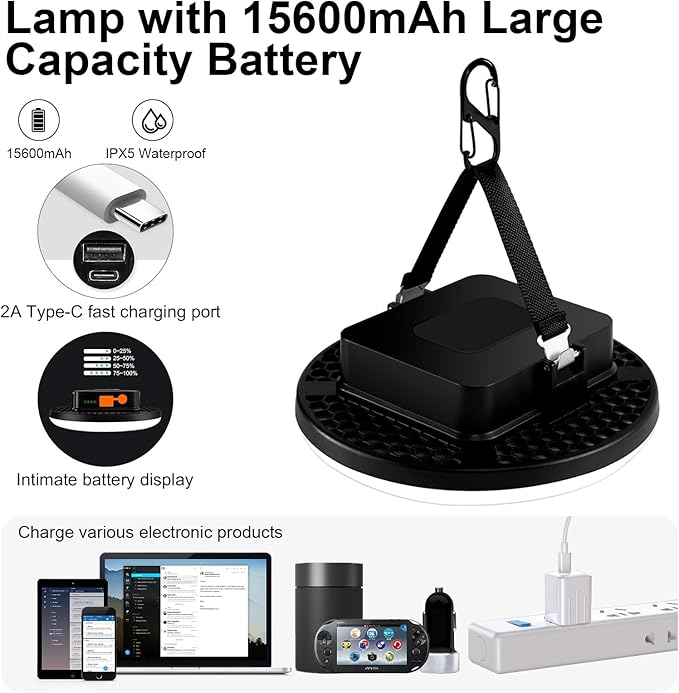 16500mAh 60W Rechargeable Camping Light 3000LM 2700/4000/6500K LED Camping Lantern Portable IP65 Waterproof Tent Lights Power Failur