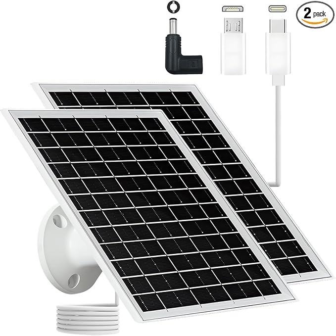 5V 6W USB Solar Panel Portable 5 Volt 6 Watt High Efficiency Monocrystalline Solar Panel Charger Type-C Micro USB C DC Port for Camera Fan Camping Lantern Etc (2 Pack White)