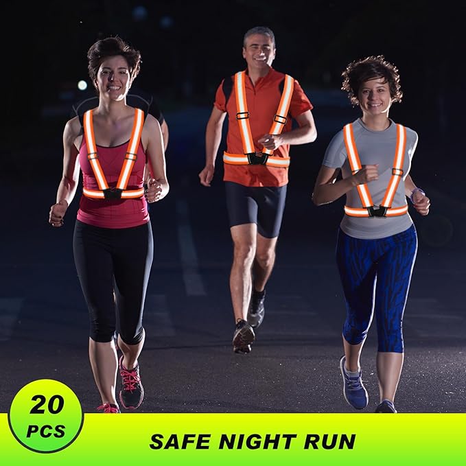 Hercicy 12 Pcs Reflective Vest High Visibility Safety Vests, Adjustable Running Gear Straps Lightweight Reflector for Construction (Orange)