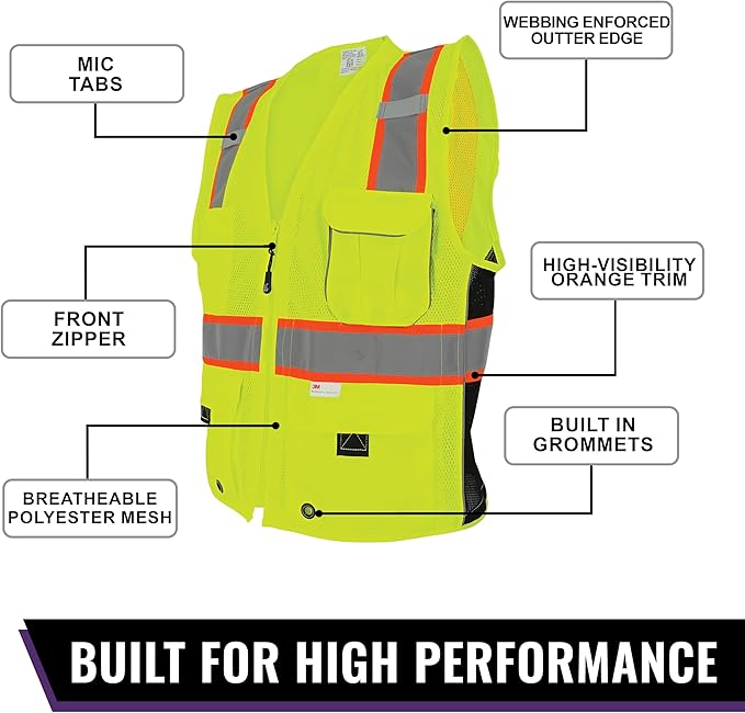 Global Glove High Visibility Safety Vest, Lightweight and Breathable