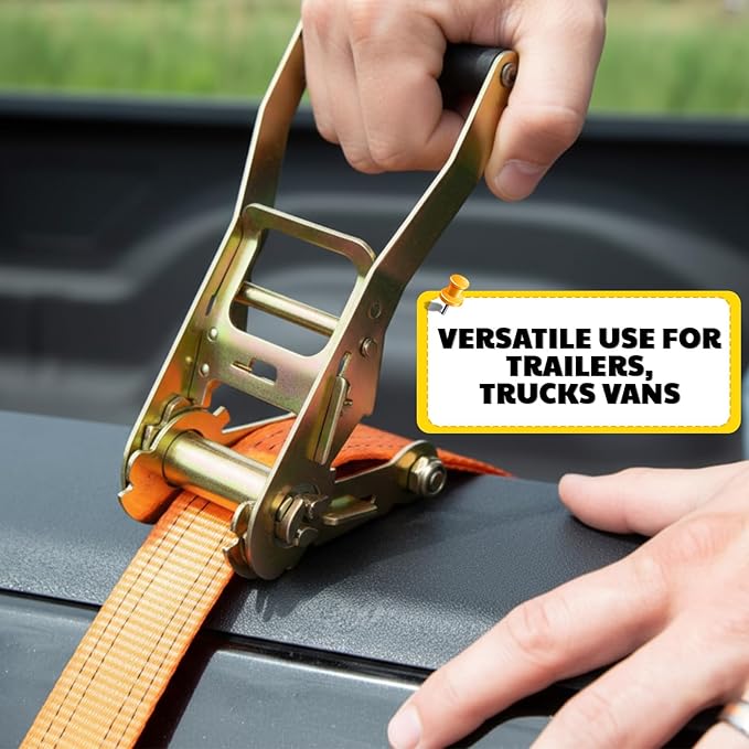 10 Pack 2 x 30 ft Car Tie Down Straps for Trailers 6600lbs Breaking Strength Ratchet Strap Tie Down J Hook Heavy Duty Cargo Ratcheting Strap for Cargo Vans, Trucks, Trailers, Orange