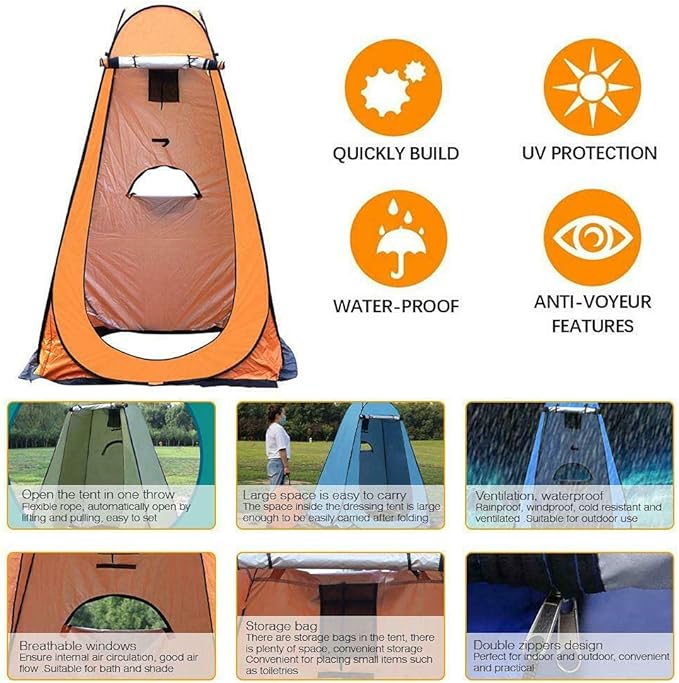 Portable Pop Up Privacy Shower Tent - Spacious Changing Room - Portable Outdoor Camping Bathroom Toilet Changing Dressing Room Sun Sunshade Canopy Outdoor Rain Shelter Hiking, Beach, Toilet (Orange)