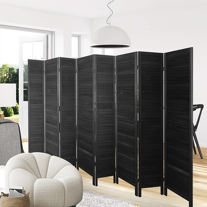 ECOMEX 8 Louver Wood Room Divider 5.6ft.Tall Folding Privacy Screen Panels, Room Divider Wall, Divider for Room Separation, Partition Room dividers and Effectively Block Sight(Black)