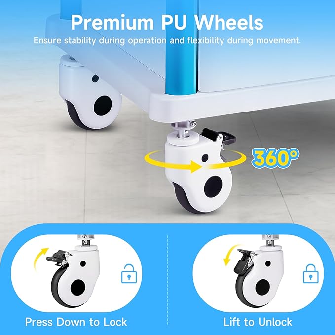 Medical Carts with Wheels, 5-Tier Storage, Adjustable IV Pole, Silent Casters, Trash Bins, O2 Holder, Needle Disposal Holder & CPR Board, Rolling Medical Cart for Hospital Salon Lab Clinic