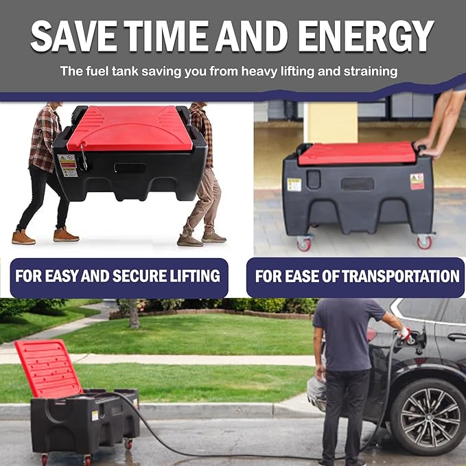 40 Gallon Fuel Transfer Tank with Detachable Wheels for Cars, Motorcycles & Boats, Holds Gasoline & Diesel, 12GPM 12V DC Fuel Transfer Pump & Manual Fueling Nozzle for Lawn Mowers & Snowblowers