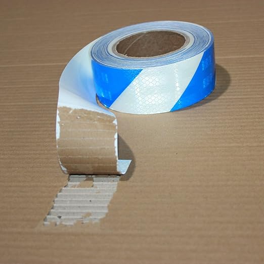 Reflective Tape Blue White 2 inch Wide, Outdoor Waterproof High Visibility Hazard Warning Industrial Marking Tape (68 feet)