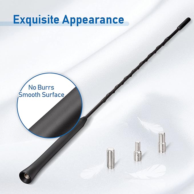 Eightwood Car Antenna Replacement 16 inch (Only for Roof-Mounted), AM FM Universal Roof Mount Car Radio Antenna Mast, Flexible Rubber Antennae with M4 M5 M6 Threaded Adapter