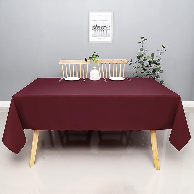 Wewoch Burgundy Rectangle Tablecloth Water Resistant Washable Polyester Table Cloth for Dining,Kitchen, Parties Weddings and Outdoor Use 60 Inch by 84 Inch