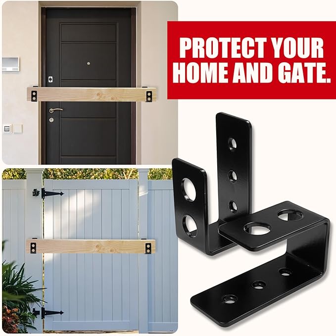 SecurityMan Heavy Duty 2x4 Door Barricade Brackets - 700lbs of Force, Door Brace Install in -(2pc) Thick 3.5mm Iron Metal U Bracket | Rust Proof - Gate Bar Holder for Indoor/Outdoor Door Security Bar