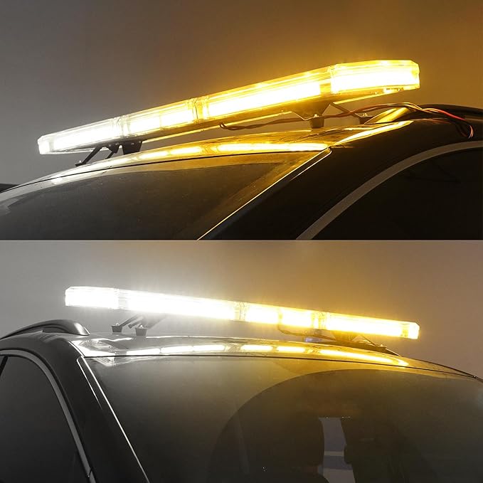 48 Inch Amber White Emergency Light Bar 88 LED Super Bright Rooftop Strobe Lights Waterproof Hazard Warning Roof Top Flashing Light Bar for Tow Truck Snowplow Construction Vehicle (DC 12-24V)