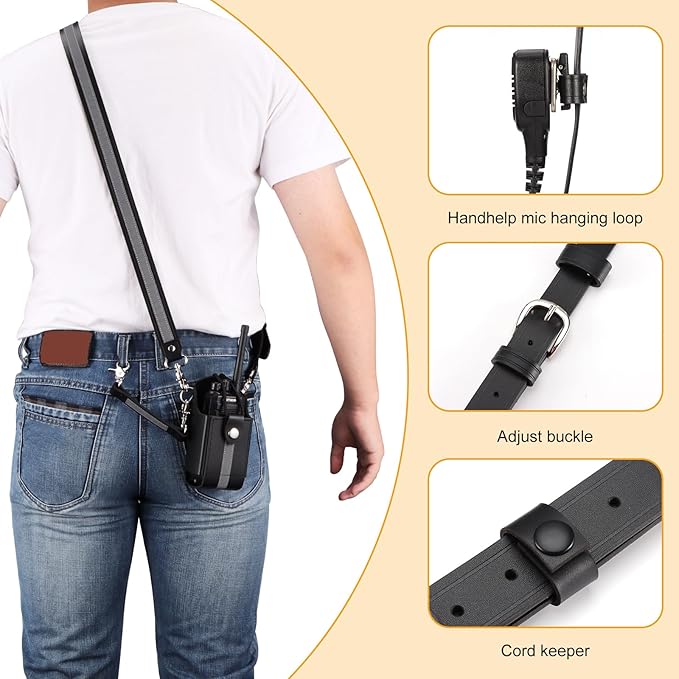 abcGoodefg Reflective Firefighter Leather Radio Strap and Case, Anti-sway Strap, Compatible with Motorola APX Series - for Firefighters, EMT, Police (Reflective)