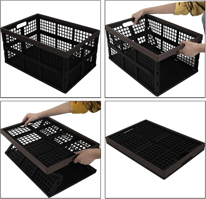 Morcte 3-Pack 42 L Plastic Collapsible Storage Crates, Stacking Folding Storage Basket