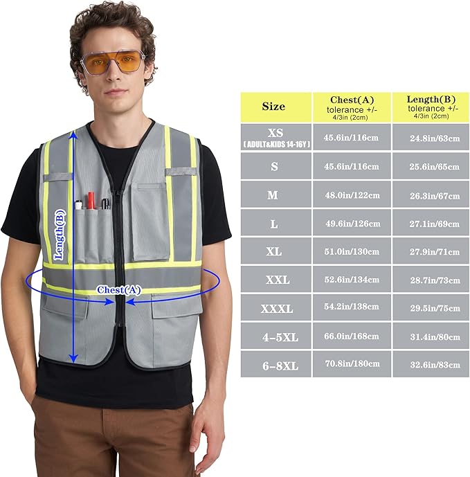 A-KSAFETY High Visibility Safety Vest for Men Women with Pockets and Zipper