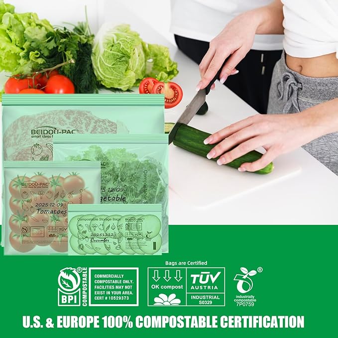 Compostable Snack Storage Zip Bags, 300 Count | 2 Mil | 6.5 IN x 3.25 IN, Freshness Easy Open Biodegradable Eco-Friendly Reclosable Compost zipper Bags for Food On the Go