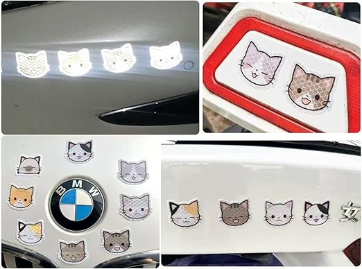 Reflective Stickers 20 Pcs, Outdoor Waterproof High Visibility Warning Safety Adhesive Reflector (1.5" X 1.8", Cat face)