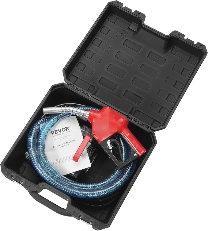 VEVOR Fuel Transfer Pump, 12V DC 10 GPM 1/4 HP, Portable Electric Diesel Transfer Pump with Automatic Shut-Off Fuel Nozzle, High Flow, Long Inlet & Outlet Hose for Diesel, Kerosene, Transformer Fuel