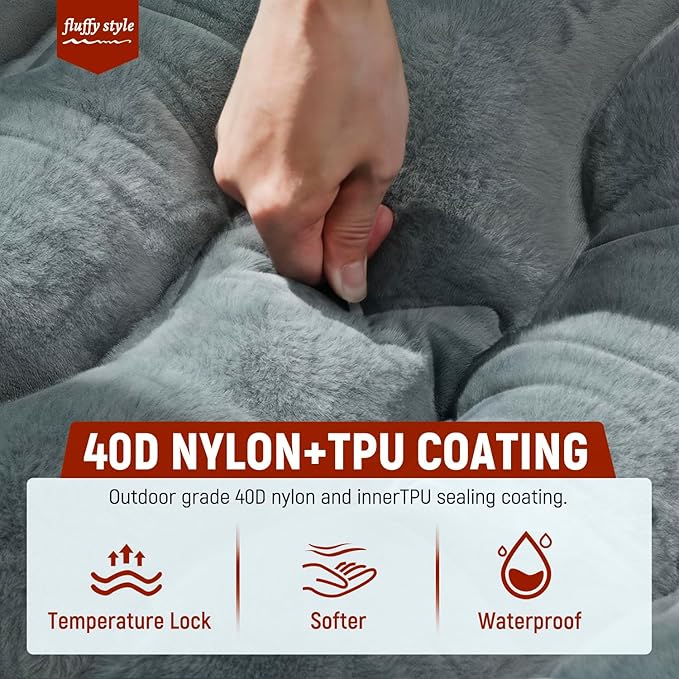 Camping Sleeping Pad, 9.2R-Value Ultralight Inflatable Air Mattress Built-in Foot Pump, Compact & Waterproof for Backpacking, Hiking, Travel - Upgraded Fleece-Lined Version Grey