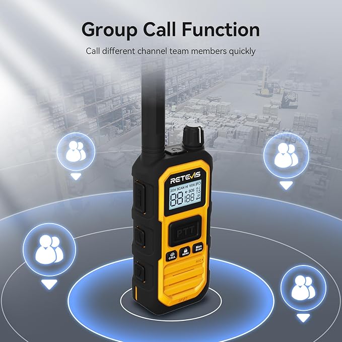 Retevis RB48 Plus Walkie Talkies Long Range, Heavy Duty Rechargeable GMRS Two Way Radios, IP67 Waterproof, Shock Resistant, Group Call, VOX(6 Pack with Gang Charger)