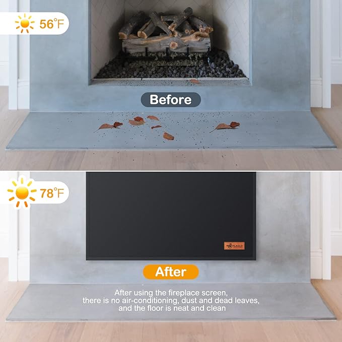 FLASLD Magnetic Fireplace Blanket for Heat Loss, Indoor Fireplace Covers Keep Drafts Out Stops Heat Loss, Fireplace Draft Stopper with Built-in Magnet for Iron Fireplace Frame (36" W x 30" H)